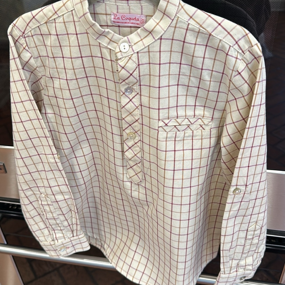 La Coqueta Kids Checkered Button Down Shirt - Cream and Red